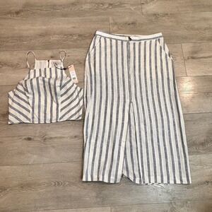 NWT‎ BCBGeneration Striped Crop Top Midi Skirt Set Size 8 Medium Gardenia